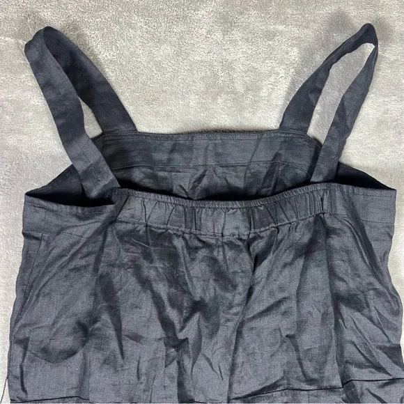 Quince Jumpsuit Womens Medium Black European Linen Square Neck Minimalist Sleek - Picture 9 of 13